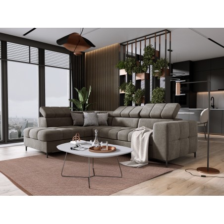 Narożnik PABLOS układ L strona Lewa w tkaninie VOGUE 04 regulowane zagłówki z funkcją spania