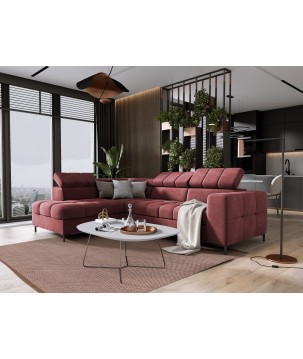 Narożnik PABLOS układ L strona Lewa w tkaninie VOGUE 08 regulowane zagłówki z funkcją spania