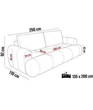 Sofa Kanapa BOMO 3 osobowa z funkcją spania i pojemnikiem w tkaninie SALVADOR 14 WERSAL