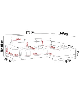 Narożnik CAMPO S z elektryczną regulacją siedziska Prawostronny w tkaninie MEMPHIS 05 WERSAL