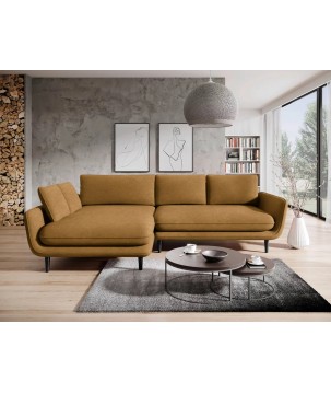 Narożnik SOLANO Lewostronny z funkcją spania, pojemnikiem i z poduszkami, Element 08 Złoty WERSAL