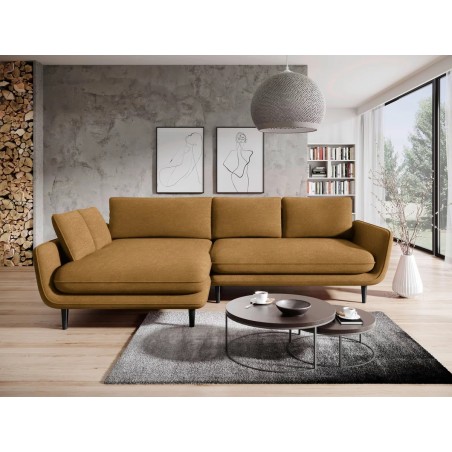 Narożnik SOLANO Lewostronny z funkcją spania, pojemnikiem i z poduszkami, Element 08 Złoty WERSAL