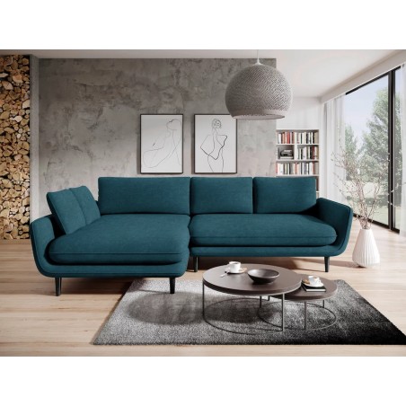 Narożnik SOLANO Lewostronny z funkcją spania, pojemnikiem i z poduszkami, Element 14 Niebieski WERSAL