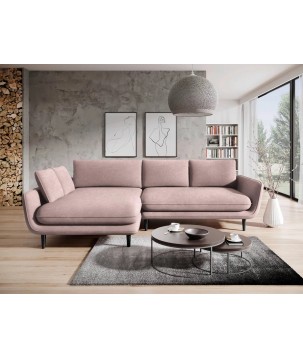 Narożnik SOLANO Lewostronny z funkcją spania, pojemnikiem i z poduszkami, Element 18 Różowy WERSAL