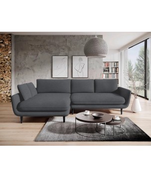 Narożnik SOLANO Lewostronny z funkcją spania, pojemnikiem i z poduszkami, Element 22 Ciemny Szary WERSAL