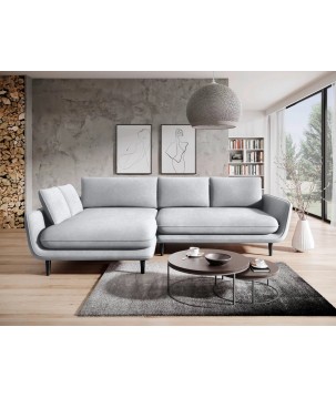 Narożnik SOLANO Lewostronny z funkcją spania, pojemnikiem i z poduszkami, Element 24 Jasny Szary WERSAL