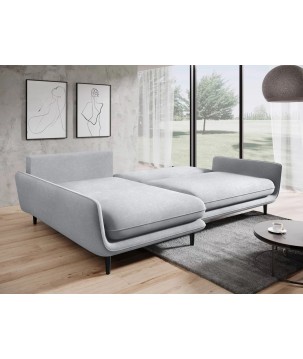 Narożnik SOLANO Lewostronny z funkcją spania, pojemnikiem i z poduszkami, Element 24 Jasny Szary WERSAL