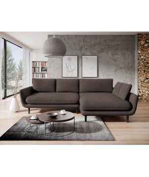 Narożnik SOLANO Prawostronny z funkcją spania, pojemnikiem i z poduszkami, Element 05 Ciemny Brąz WERSAL