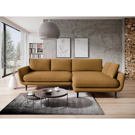 Narożnik SOLANO Prawostronny z funkcją spania, pojemnikiem i z poduszkami, Element 08 Złoty WERSAL