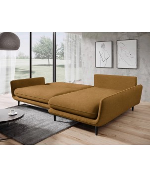 Narożnik SOLANO Prawostronny z funkcją spania, pojemnikiem i z poduszkami, Element 08 Złoty WERSAL