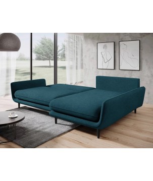 Narożnik SOLANO Prawostronny z funkcją spania, pojemnikiem i z poduszkami, Element 14 Niebieski WERSAL