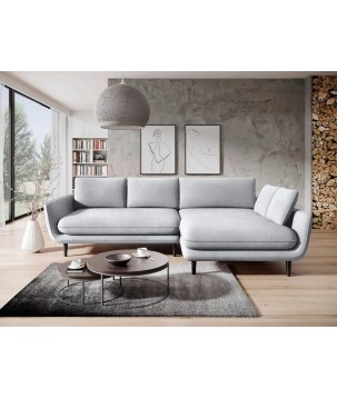 Narożnik SOLANO Prawostronny z funkcją spania, pojemnikiem i z poduszkami, Element 24 Jasny Szary WERSAL