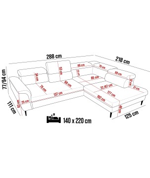 Narożnik DENVER L Lewostronny z funkcją spania Lewostronny w ktaninie SERENO 696 WERSAL