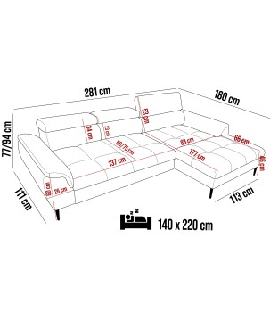 Narożnik EMPOLI L Lewostronny z funkcją spania Lewostronny w ktaninie ARAGON 79 WERSAL