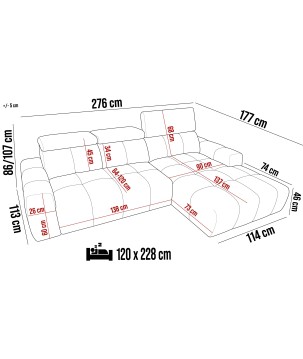 Narożnik ENZO S układ L z elektryczną regulacją siedziska Prawostronny z funkcją spania w ktaninie SORELLA 01 WERSAL