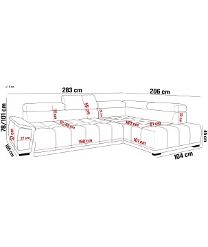 Narożnik GREMIO układ L Lewostronny z elektryczną regulacją siedziska WERSAL
