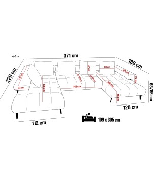 Narożnik MAGNETIC XL układ U Prawostronny elektryczna regulacja siedziska tkanina KANSAS WERSAL