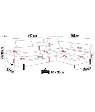 Narożnik MOLINA L układ L Lewostronny z funkcją spania w tkaninie CLOUD WERSAL