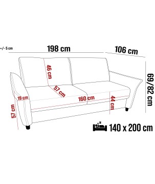 Sofa, Kanapa CANTO 160 z funkcją spania wolnostojąca WERSAL