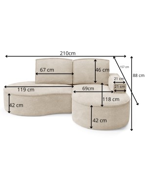 Narożnik MOLLY Lewostronny bez funkcji spania, wolnostojący tkanina ABRIAMO 12 Miedziany