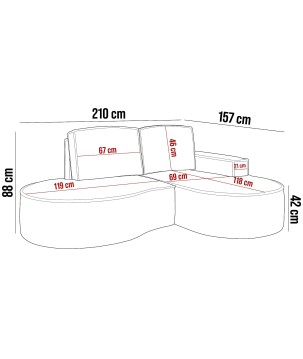 Narożnik MOLLY Lewostronny bez funkcji spania, wolnostojący tkanina CURIO 11 Popielaty