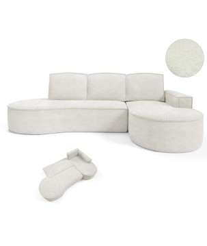 Narożnik MOLLY Prawostronny z funkcją spania, wolnostojący tkanina ABRIAMO 04 Biały