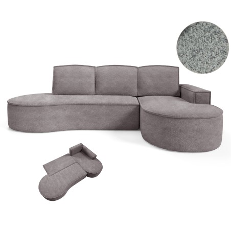 Narożnik MOLLY Prawostronny z funkcją spania, wolnostojący tkanina ABRIAMO 07 Szary