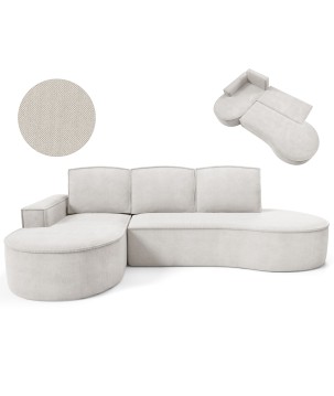 Narożnik MOLLY Lewostronny z funkcją spania, wolnostojący tkanina CURIO 02 Biały