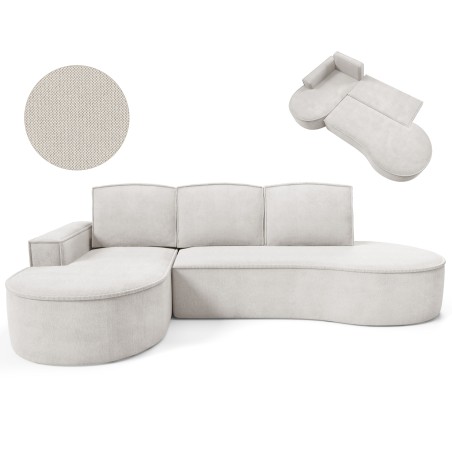 Narożnik MOLLY Lewostronny z funkcją spania, wolnostojący tkanina CURIO 02 Biały