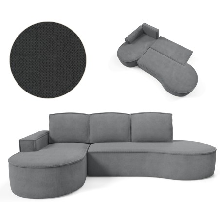 Narożnik MOLLY Lewostronny z funkcją spania, wolnostojący tkanina CURIO 97 Szary