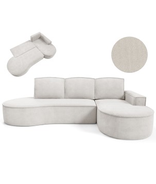 Narożnik MOLLY Prawostronny z funkcją spania, wolnostojący tkanina CURIO 02 Biały