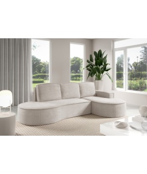 Narożnik MOLLY Prawostronny z funkcją spania, wolnostojący tkanina CURIO 02 Biały