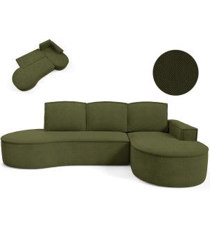 Narożnik MOLLY Prawostronny z funkcją spania, wolnostojący tkanina CURIO 39 Zielony