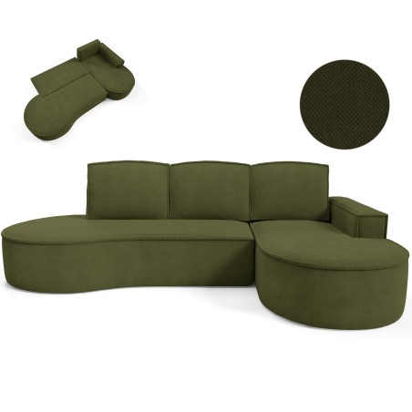 Narożnik MOLLY Prawostronny z funkcją spania, wolnostojący tkanina CURIO 39 Zielony