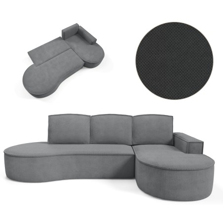 Narożnik MOLLY Prawostronny z funkcją spania, wolnostojący tkanina CURIO 97 Szary