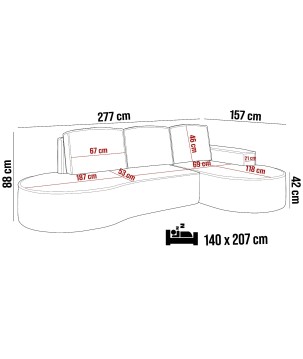 Narożnik MOLLY Prawostronny z funkcją spania, wolnostojący tkanina CURIO 97 Szary