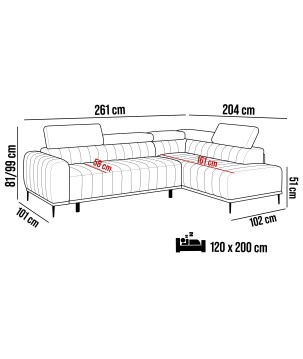 Narożnik GANDI 120 Lewostronny system włoski Salvador 13 Popielaty WERSAL