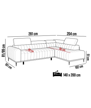 Narożnik GANDI 140 Lewostronny system włoski Salvador 03 Cappucino WERSAL