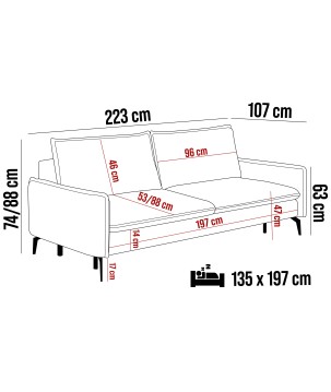 SOFA GLOSSY z funkcją spania i pojemnikiem,wolnostojąca w tkaninie APHRODITE 21 WERSAL
