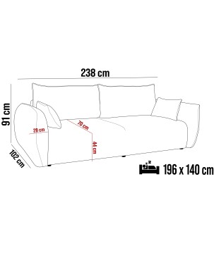 Sofa Kanapa SAPHIRE 3 osobowa wolnostojąca w tkaninie FLOW 22