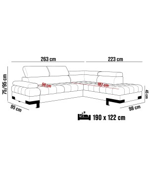 Narożnik SELVA L z funkcją spania i pojemnikiem SALVADOR 10 WERSAL
