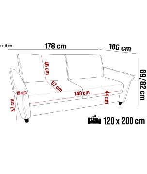Sofa Kanapa CANTO 2 osobowa z funkcją spania wolnostojąca w tkaninie WERSAL