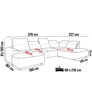 Narożnik COLOMBO XL z elektryczną regulacją siedziska Lewostronny w tkaninie PALLADIUM 19 WERSAL