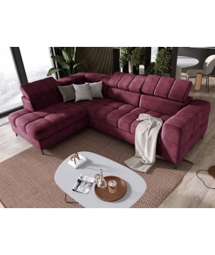 Narożnik PABLOS układ L strona Lewa w tkaninie CLOUD 68 regulowane zagłówki z funkcją spania