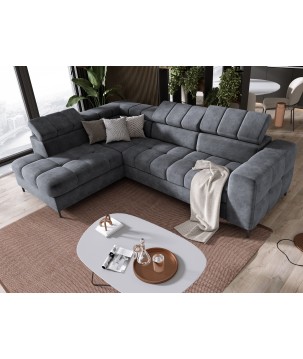 Narożnik PABLOS układ L strona Lewa w tkaninie CLOUD 91 regulowane zagłówki z funkcją spania