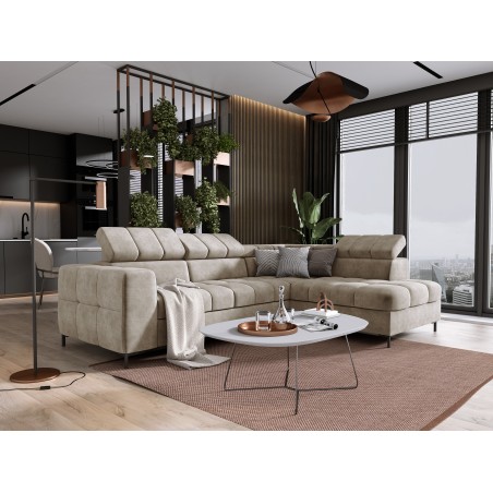 Narożnik PABLOS układ L strona Prawa w tkaninie CLOUD 03 regulowane zagłówki z funkcją spania