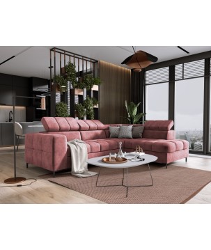 Narożnik PABLOS układ L strona Prawa w tkaninie CLOUD 63 regulowane zagłówki z funkcją spania