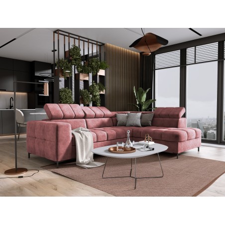 Narożnik PABLOS układ L strona Prawa w tkaninie CLOUD 63 regulowane zagłówki z funkcją spania