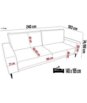 Sofa Kanapa MATANO 3 osobowa z funkcją spania i pojemnikiem w tkaninie POSO WERSAL