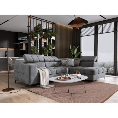 Narożnik PABLOS układ L strona Prawa w tkaninie CLOUD 82 regulowane zagłówki z funkcją spania